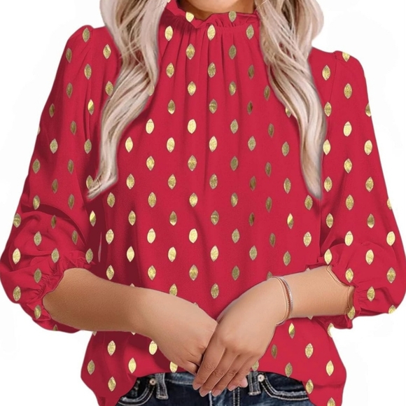 3/4 Long Sleeve Work/Dressy Top Ruffle Mock Neck Blouse Shirts - Picture 1 of 7